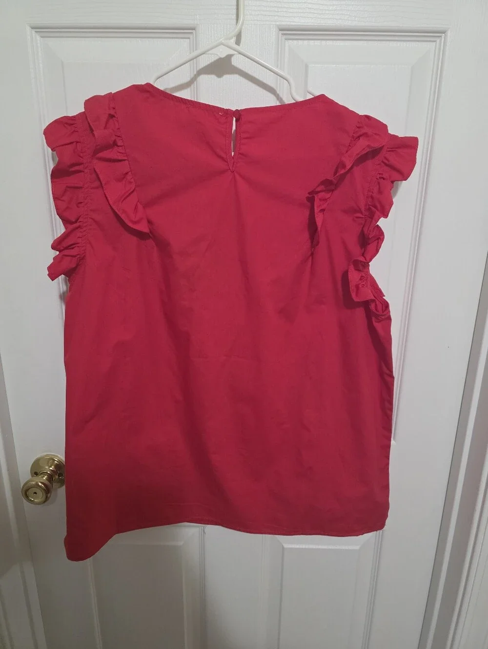 BiBi Red Ruffle Sleeve Sequin Star Appliqué Top